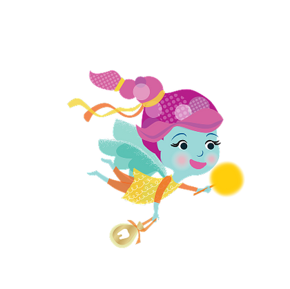 Purple and blue fairy with wand and tooth pouch graphic