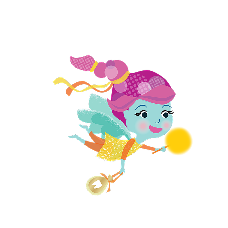 Purple and blue fairy with wand and tooth pouch graphic