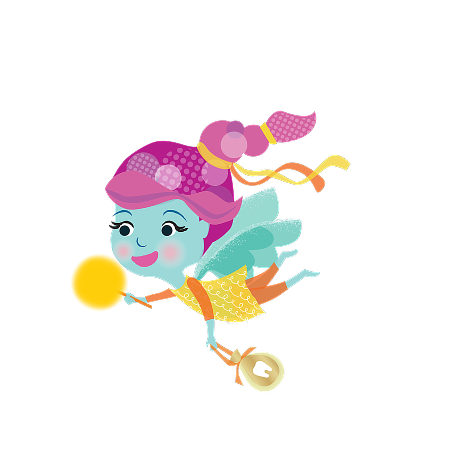 Blue, Pink, and Orange Fairy with Tooth Pouch and Wand Graphic