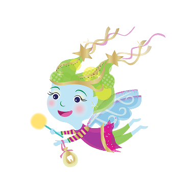 Graphic of Lucy the tooth fairy with wand and tooth pouch