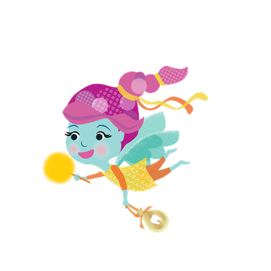 Blue, Pink, and Orange Fairy with Tooth Pouch and Wand Graphic