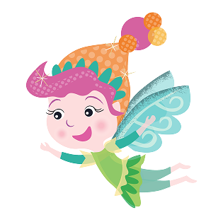 graphic of fairy with orange hat