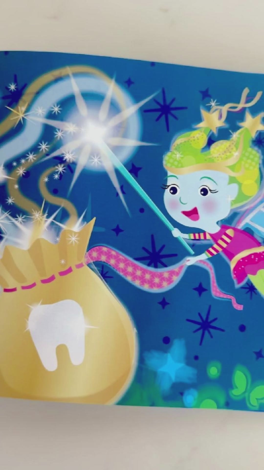 Video of The Tooth Fairy Flylight Storybook pages that explain what tooth fairies do with the teeth they collect
